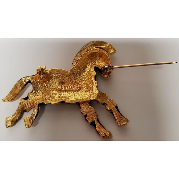 VTG Brooch Zebra Prancing Rhinestones Black Enamel/ Gold/Ruby Eye Stamped 11089 - Picture 9 of 12